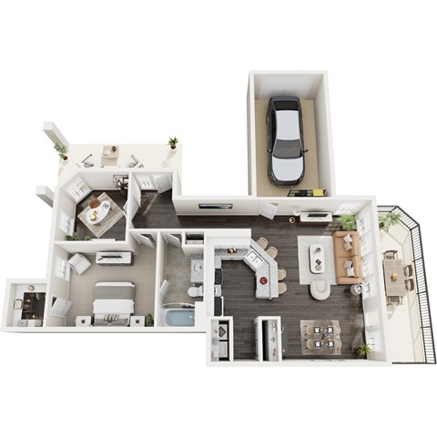 Floor plan for 1 bed, 1 bath, 1022 sqft